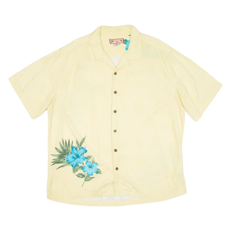 CARIBBEAN JOE Mens Hawaiian Shirt Yellow Floral XL