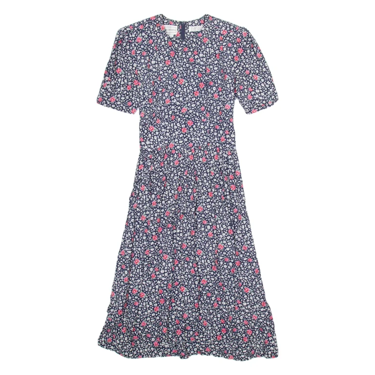 KARIN STEVENS Womens Day Dress Blue Floral Short Sleeve Midi S