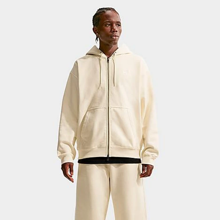 Nike Men's Solo Swoosh Fleece Full-Zip Hoodie in Coconut Milk/White Size: XS