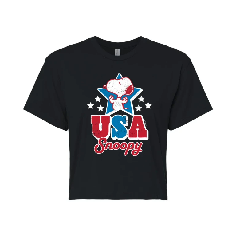 USA Snoopy - Juniors Cropped Graphic T-Shirt