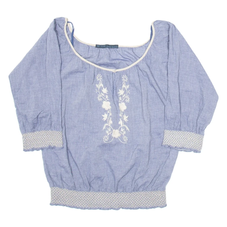 ZARA Womens Blouse Blue Long Sleeve Floral M