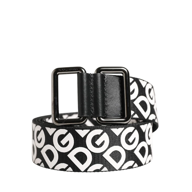 Dolce & Gabbana White Black Logo Leather Metal Buckle Belt Polyester Calf - Men