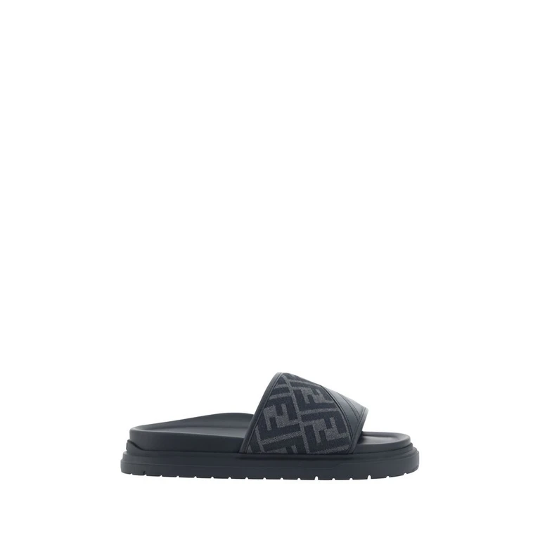 Fendi Gray Fabric Flat Sandals - Men