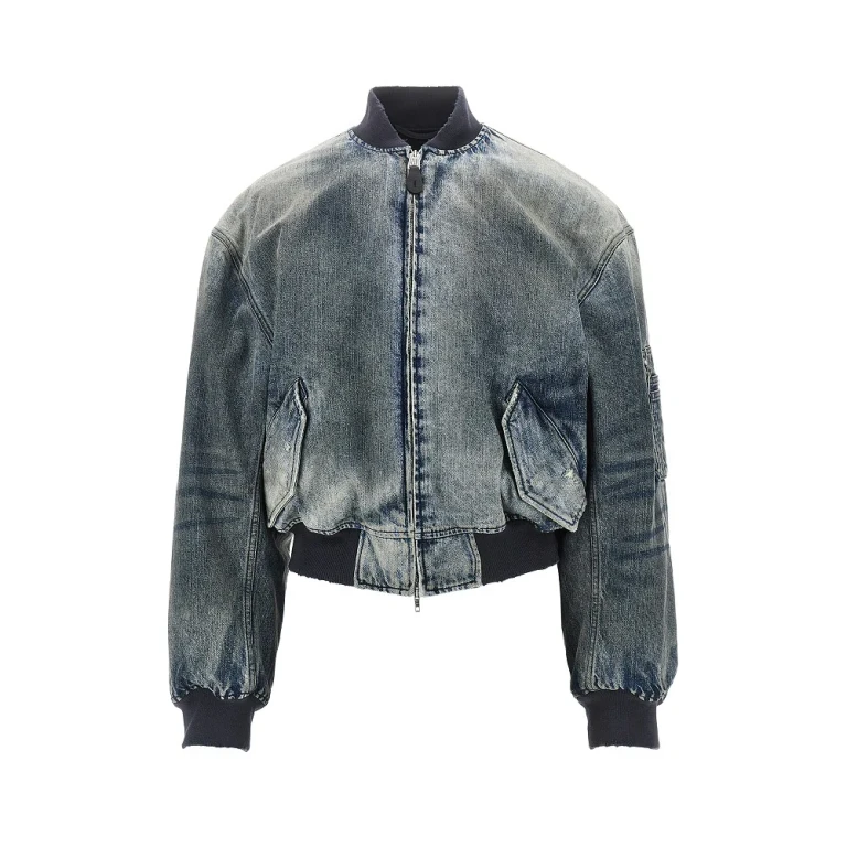 Balenciaga Used-Look Denim Bomberjacke