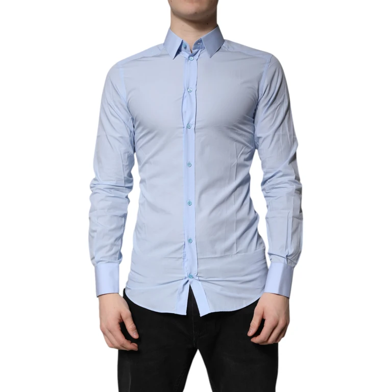 Dolce & Gabbana Light Blue Cotton Gold Dress Formal Shirt - Men