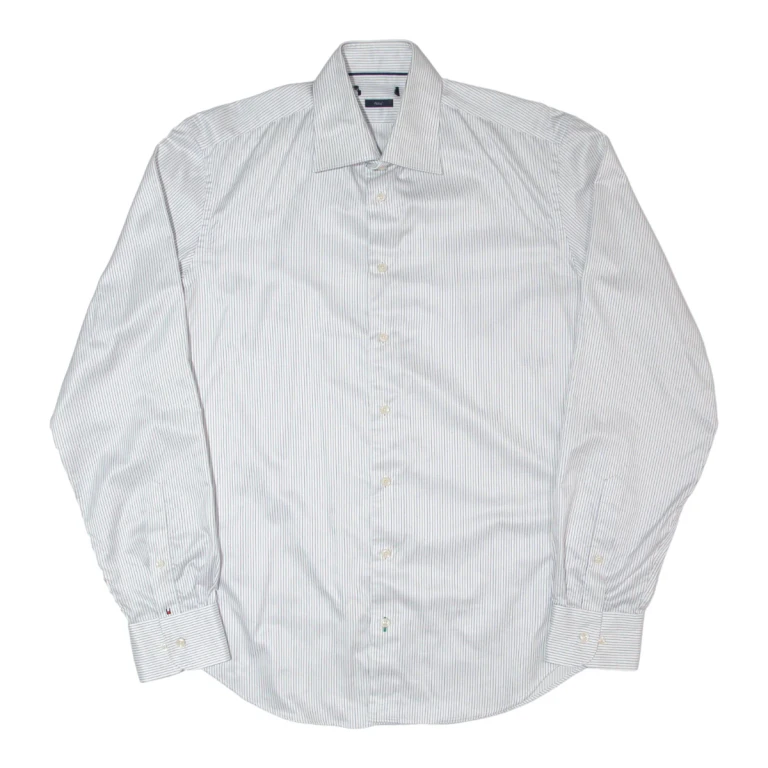 TOMMY HILFIGER Fitted Mens Shirt White Striped Long Sleeve L