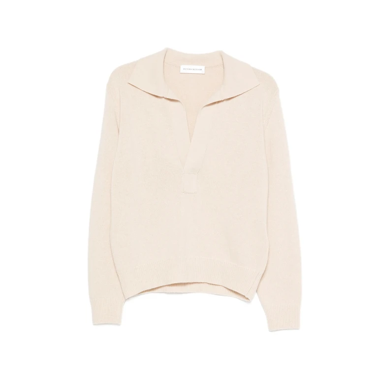 Victoria Beckham Polo-collar V-neck Wool Sweater