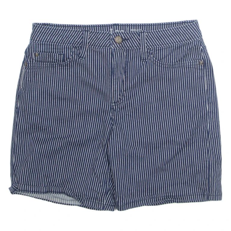 LEE Mid Rise Womens Denim Shorts Blue Striped M W30