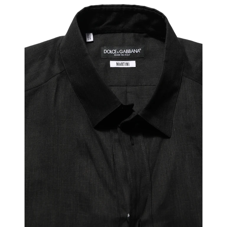Dolce & Gabbana Black Martini Long Sleeves Linen Dess Shirt - Men