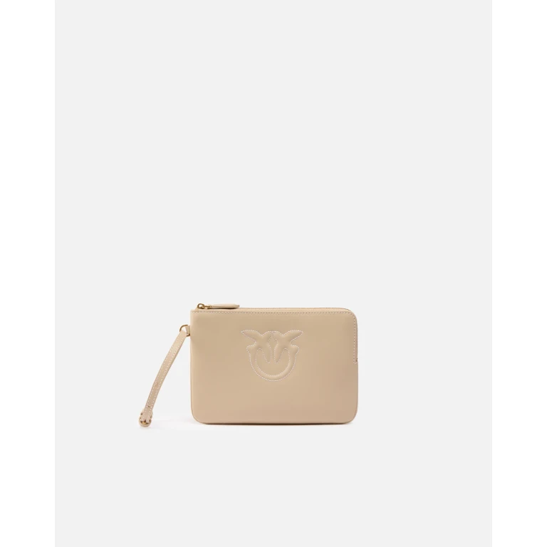 Pinko - Pochette en cuir à porter au poignet avec logo Love Birds