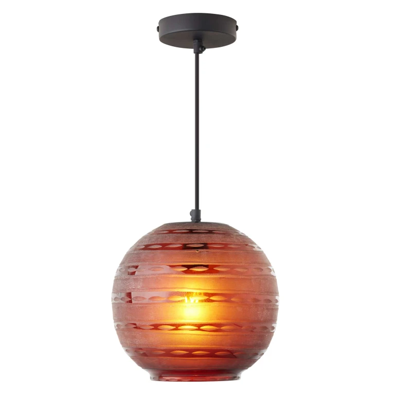 Modern Red Blown Glass Globe Shade Pendant