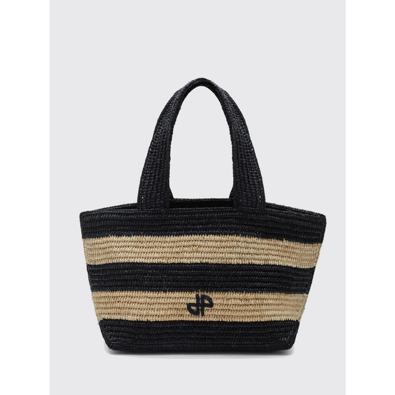 Bolso de rafia a rayas bicolor con logo bordado