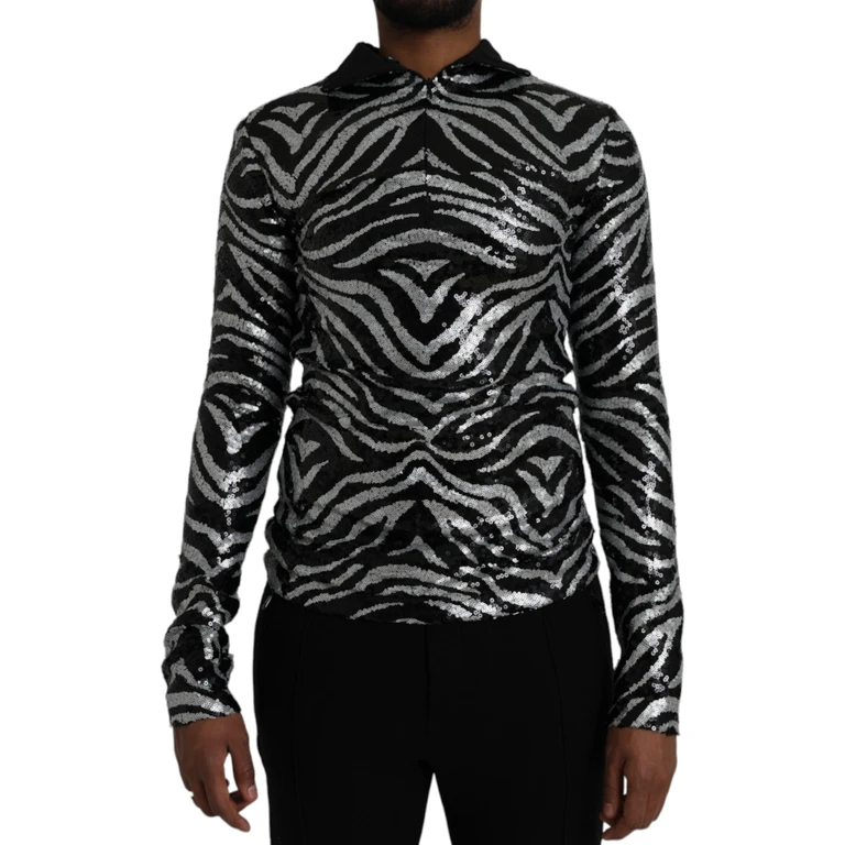 Dolce & Gabbana Black Silver Sequined Polyester Sweater Elastane Clothing - Men
