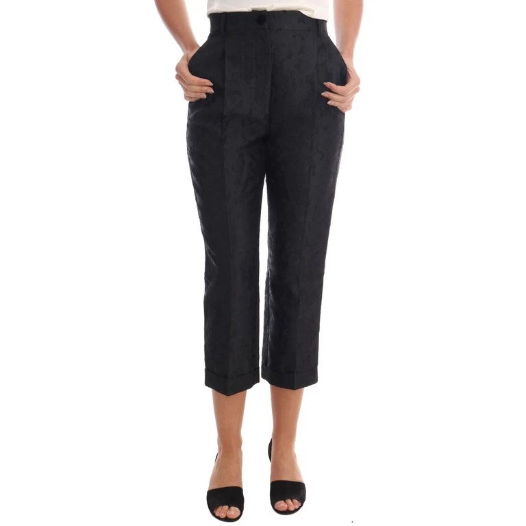 Dolce & Gabbana Black Floral Brocade Capri Pants Viscose - Women