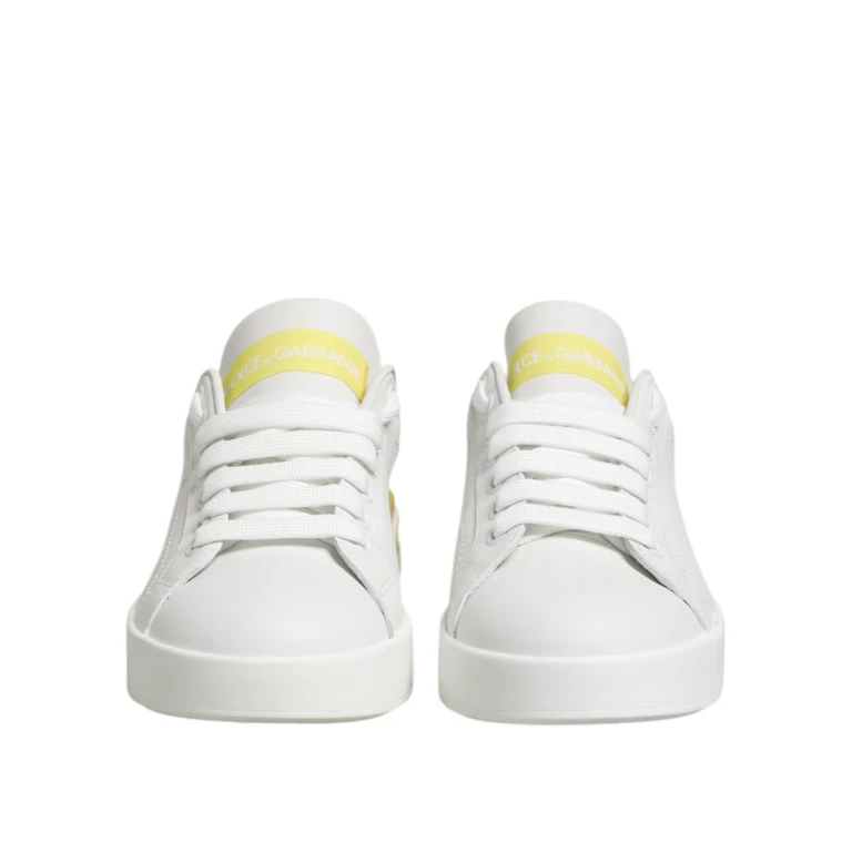 Dolce & Gabbana White Yellow Leather Low Top Sneakers Shoes Calfskin - Women