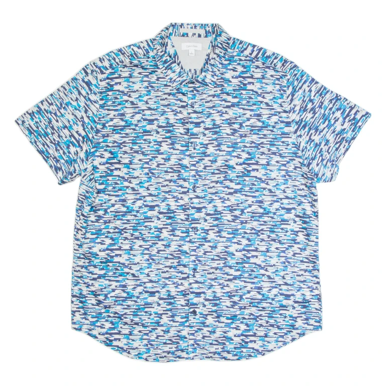 CALVIN KLEIN Mens Shirt Blue Crazy Pattern XL
