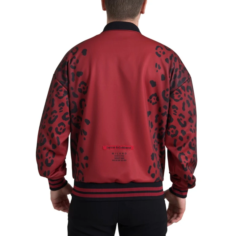Dolce & Gabbana Red Leopard Polyester Bomber Full Zip Jacket Clothing - Men