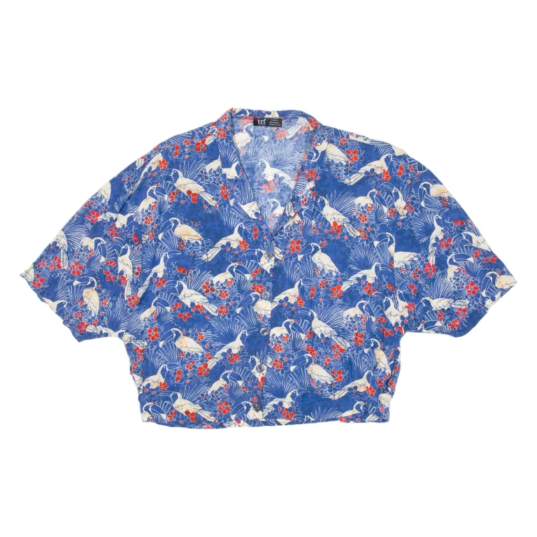 ZARA Cropped Womens Shirt Blue Floral L