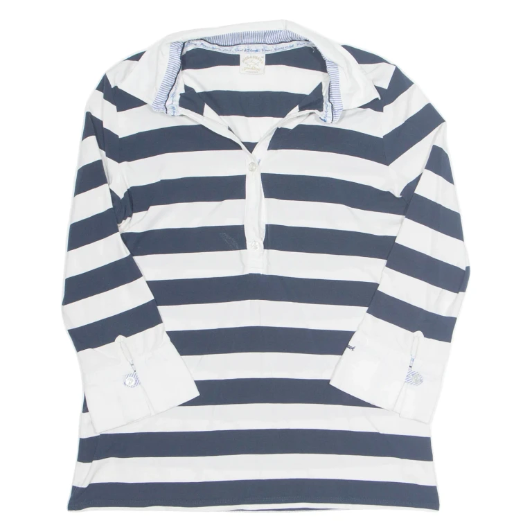 PAUL & SHARK Womens Printed Blouse White Collared Long Sleeve Striped M