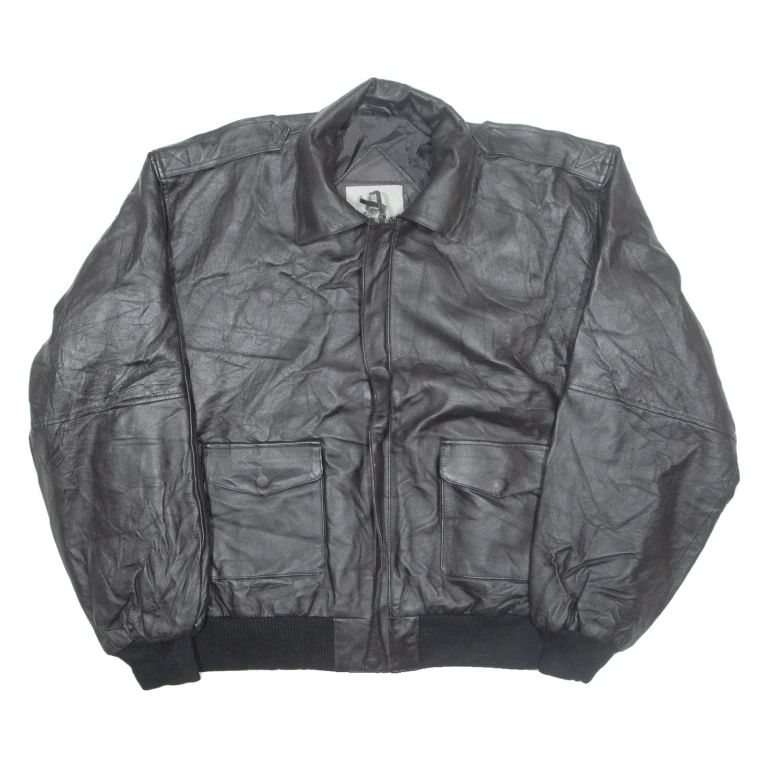 BURKS BAY Mens Workwear Coat Black Leather XL