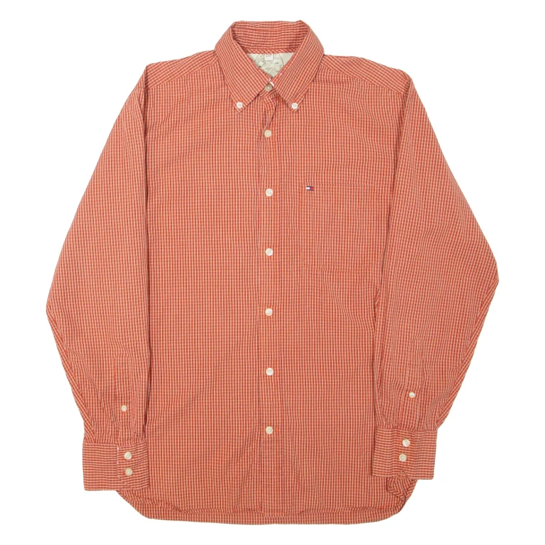 TOMMY HILFIGER Mens Shirt Orange Check Long Sleeve S