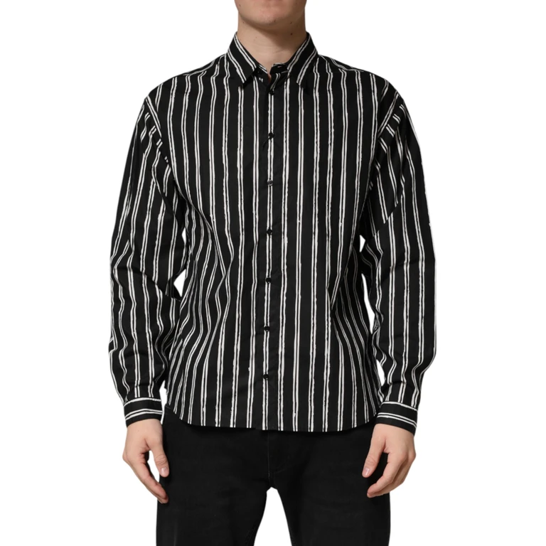 Dolce & Gabbana Black Stripes Cotton Men Formal Dress Shirt - Men