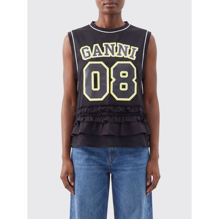 Sleeveless Polyester Top with Printed Logo and Flounces (A1050225099)