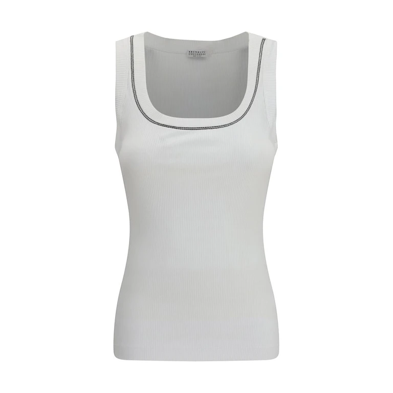 Brunello Cucinelli White Cotton Sleeveles T-Shirt - Women