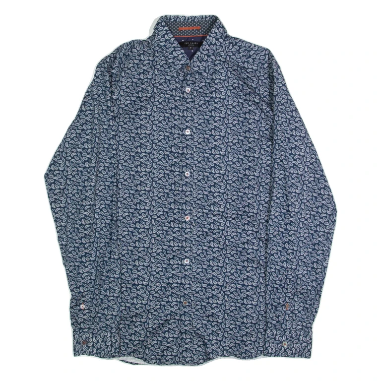 TED BAKER Mens Shirt Blue Crazy Pattern Long Sleeve S