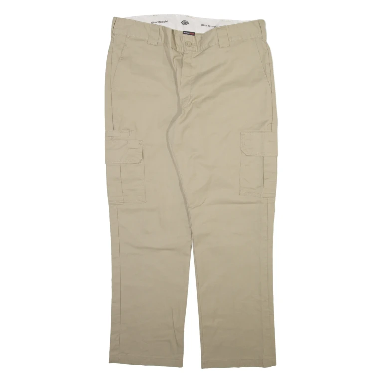 DICKIES Cargo Mens Trousers Beige Slim Straight W38 L30