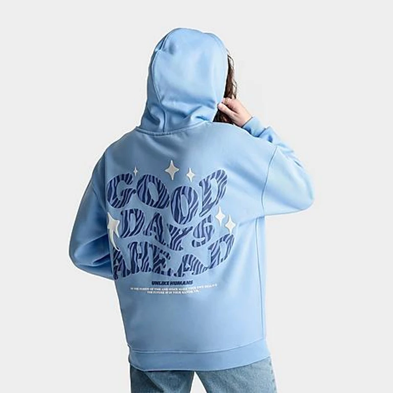Unlike Humans Women's Good Days Zebra Print Pullover Hoodie in Dutch Canal Size: XS