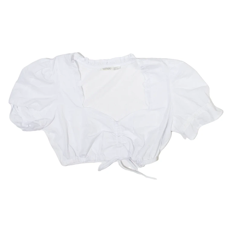 ESMARA Womens Cropped Blouse White Puff Sleeve M