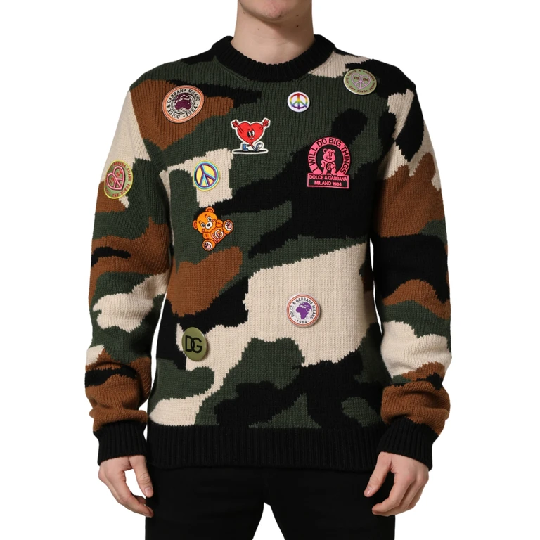 Dolce & Gabbana Multicolor Intarsia-Knit Camouflage Pullover Sweater Clothing - Men