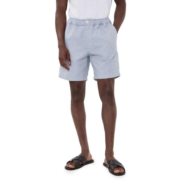 Wax London Kurt Cotton Linen Herringbone Shorts Light Blue 36