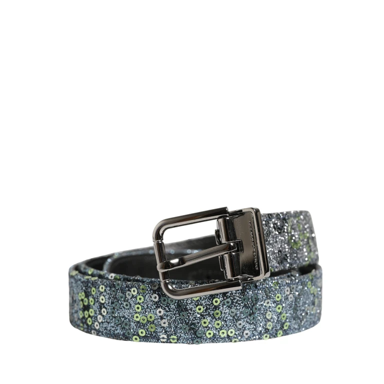 Dolce & Gabbana Men Multicolor Sequin Silver Metal Buckle Belt Cotton Pe Polyester Calf - Men