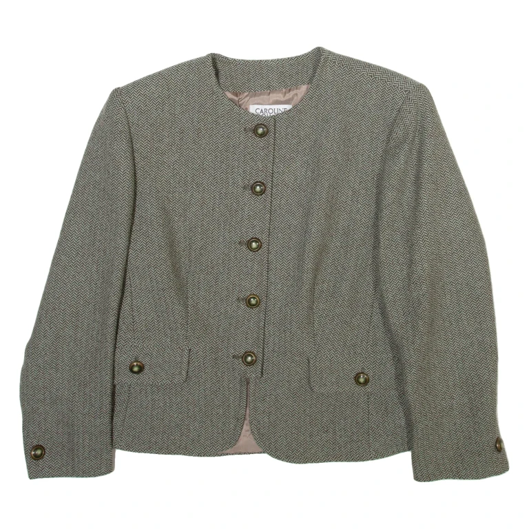 CAROLINE ROHMER Womens Blazer Jacket Green Wool Herringbone S