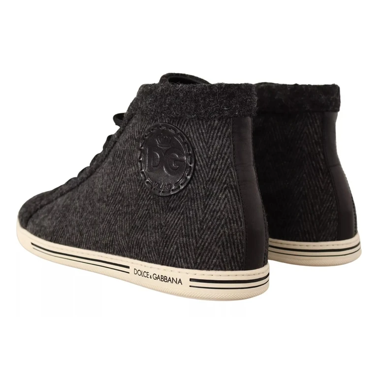 Dolce & Gabbana Gray Wool Cotton Casual High Top Sneakers - Men