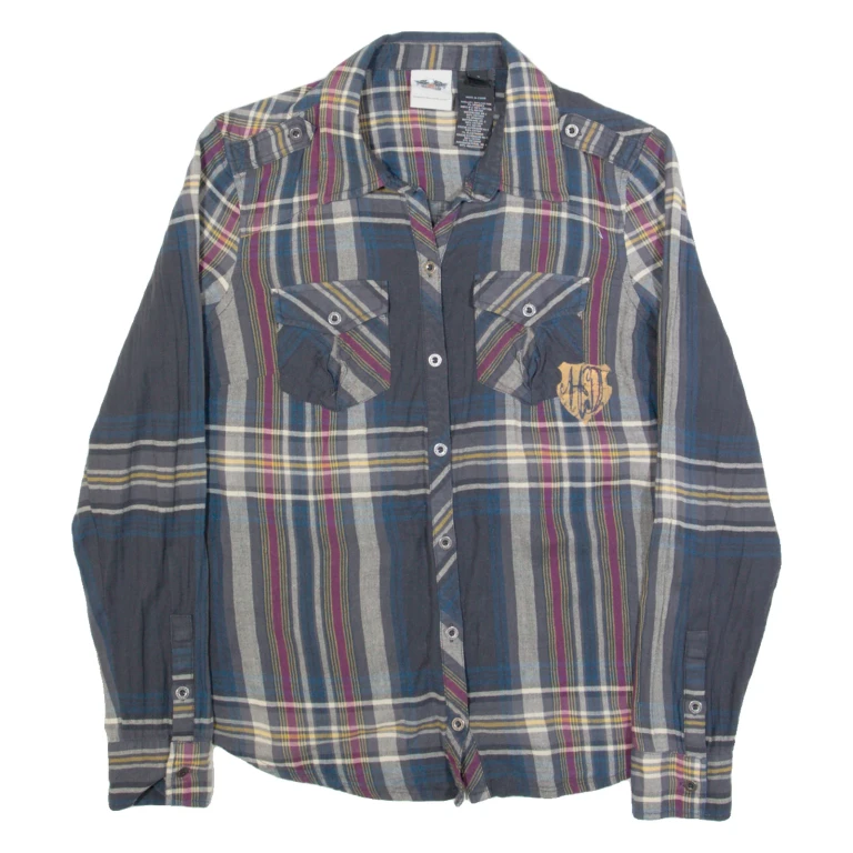 HARLEY DAVIDSON Womens Shirt Grey Check Long Sleeve S