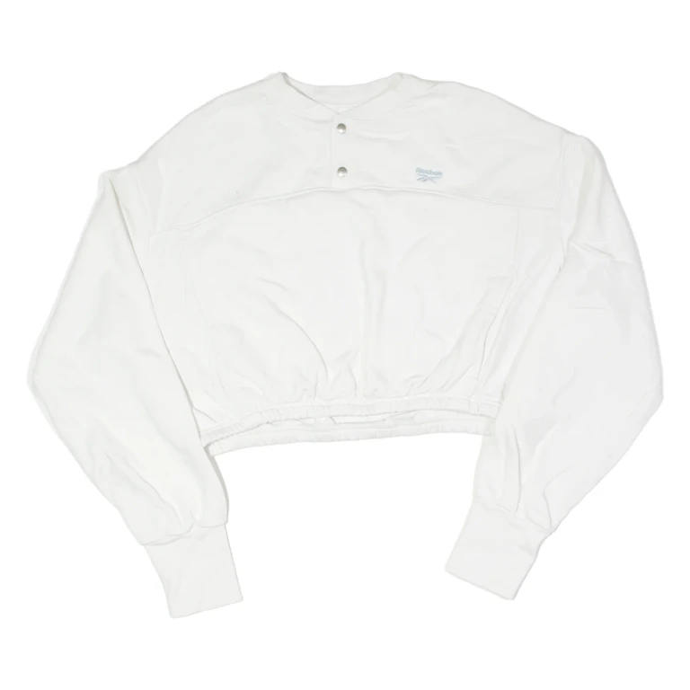 REEBOK Cropped Womens Sweatshirt White Button Neck UK 20
