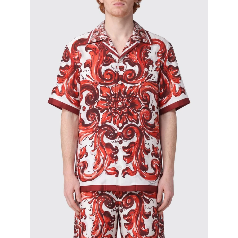Majolica Print Short-Sleeved Silk Bowling Shirt (G5JH9THI133ID5DQ)