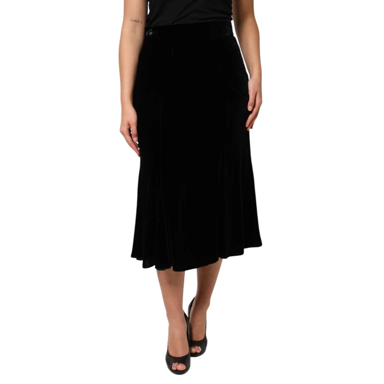 Dolce & Gabbana Black High Waist Fit Flared Midi Skirt Viscose Silk - Women