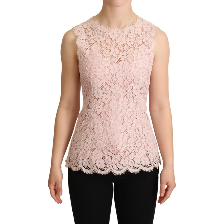 Dolce & Gabbana Pink Floral Lace Sleeveless Tank Blouse Top Cotton Rayon Nylon - Women
