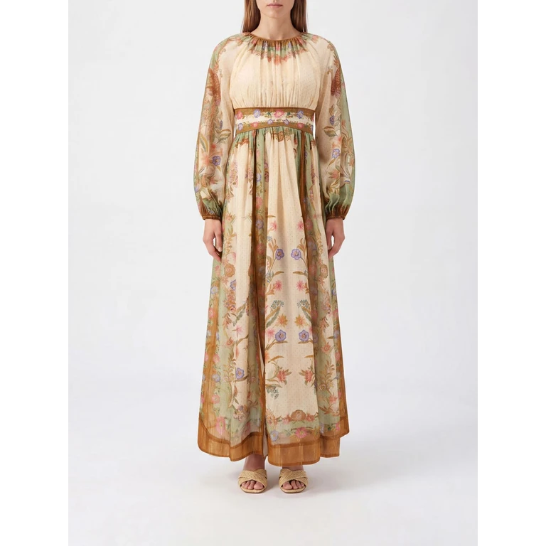 ZIMMERMANN Indra Floral-Print Cotton and Silk Long Dress with Contrast Trims (5947DSS262CKSF)