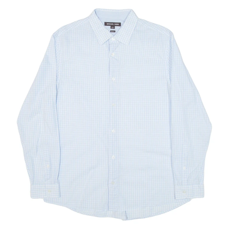 MICHAEL KORS Slim Fit Mens Shirt Blue Gingham Long Sleeve L