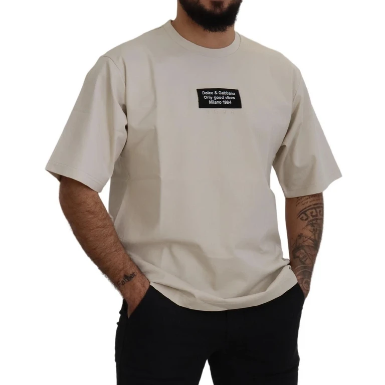 Dolce & Gabbana Ivory Cotton Printed Crewneck White Clothing - Men