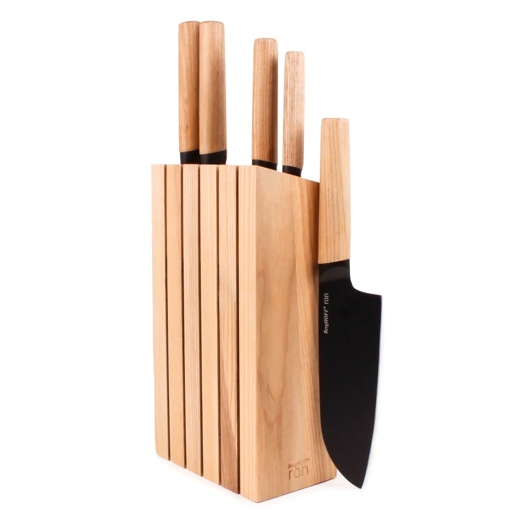 Ron Stainless Steel 6pc Knife Block Set, Natural