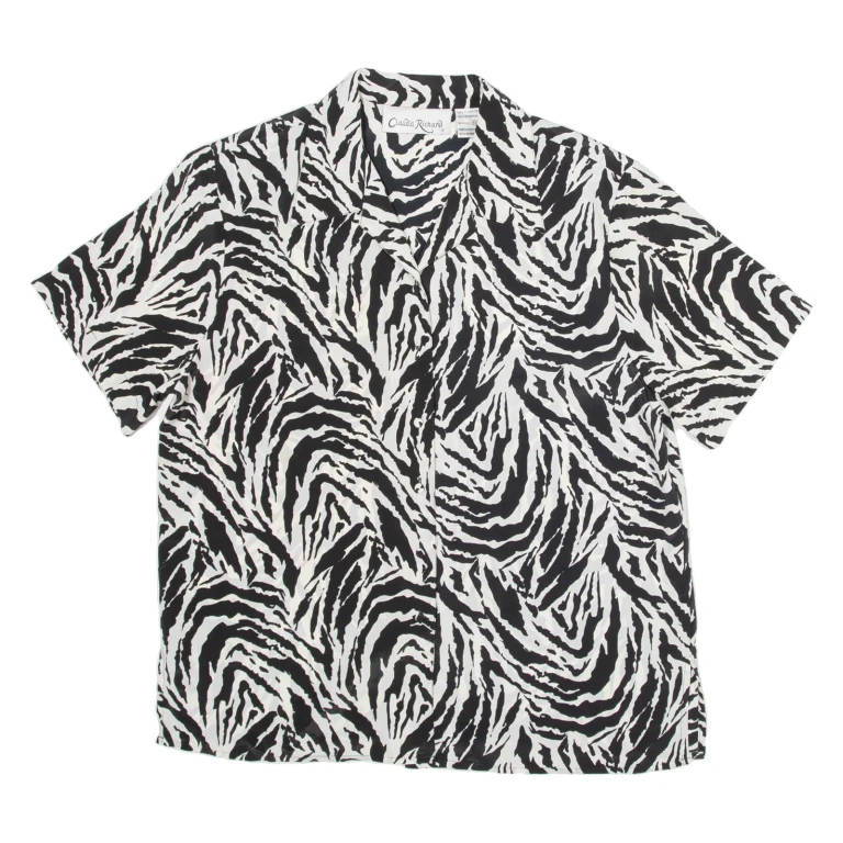 CLAUDIA RICHARD Womens Printed Shirt White Collared Crazy Pattern M