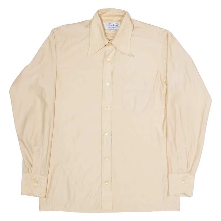 JOS A BANK Mens Plain Shirt Beige Nylon Long Sleeve M