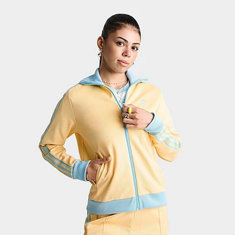 adidas Women's Originals Beckenbauer Classic Track Top Jacket in Orange Tint/Icy Blue Size: XS