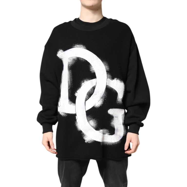 Dolce & Gabbana Black Cotton Logo Print Men Pullover Sweater Polyester Clothing - Men